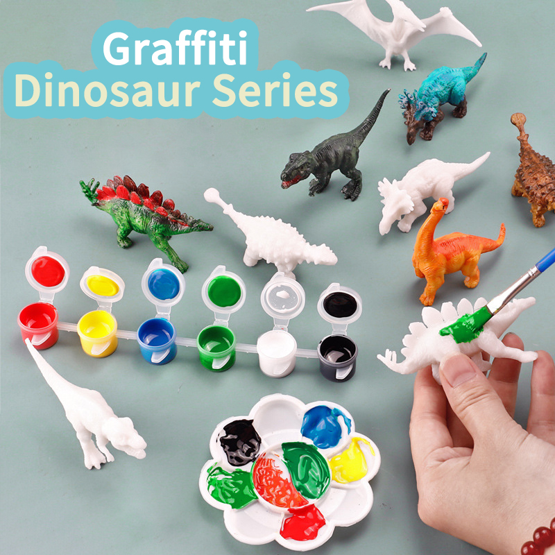 Puzzle Blank White - 6 pcs/8 pcs, DIY ระบายสีของเล่นไดโนเสาร์, Graffiti