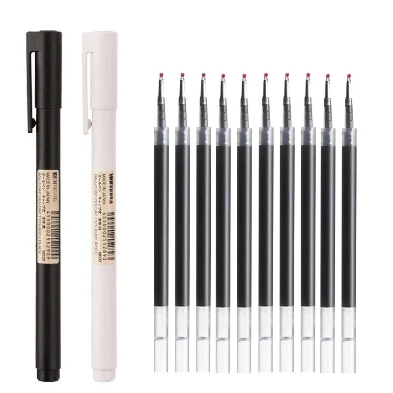 Muji Stationery Gel Pen - ปากกาเจลหัวกระสุนสีดำขนาด 0.5 มม. แบบกดและแบบฝาปิด 2 แบบ