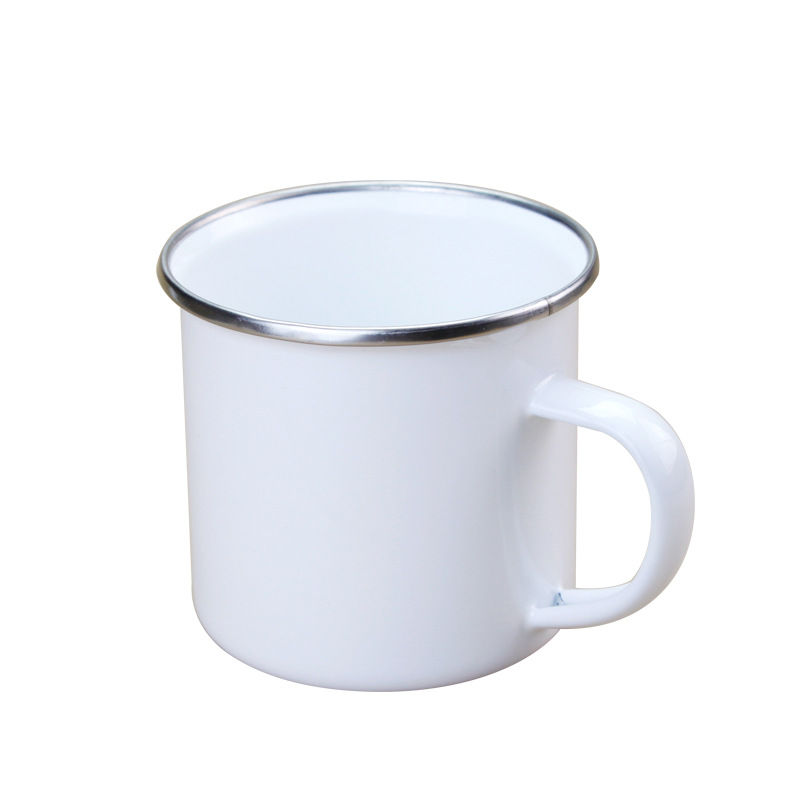 Sublimation Mug White - แก้วมัคเคลือบสแตนเลสแบบสับลิเมชั่นส่วนตัว ขอบสีเงิน ขนาดเล็ก สีขาว สำหรับแคมป์ปิ้ง ใส่กาแฟ