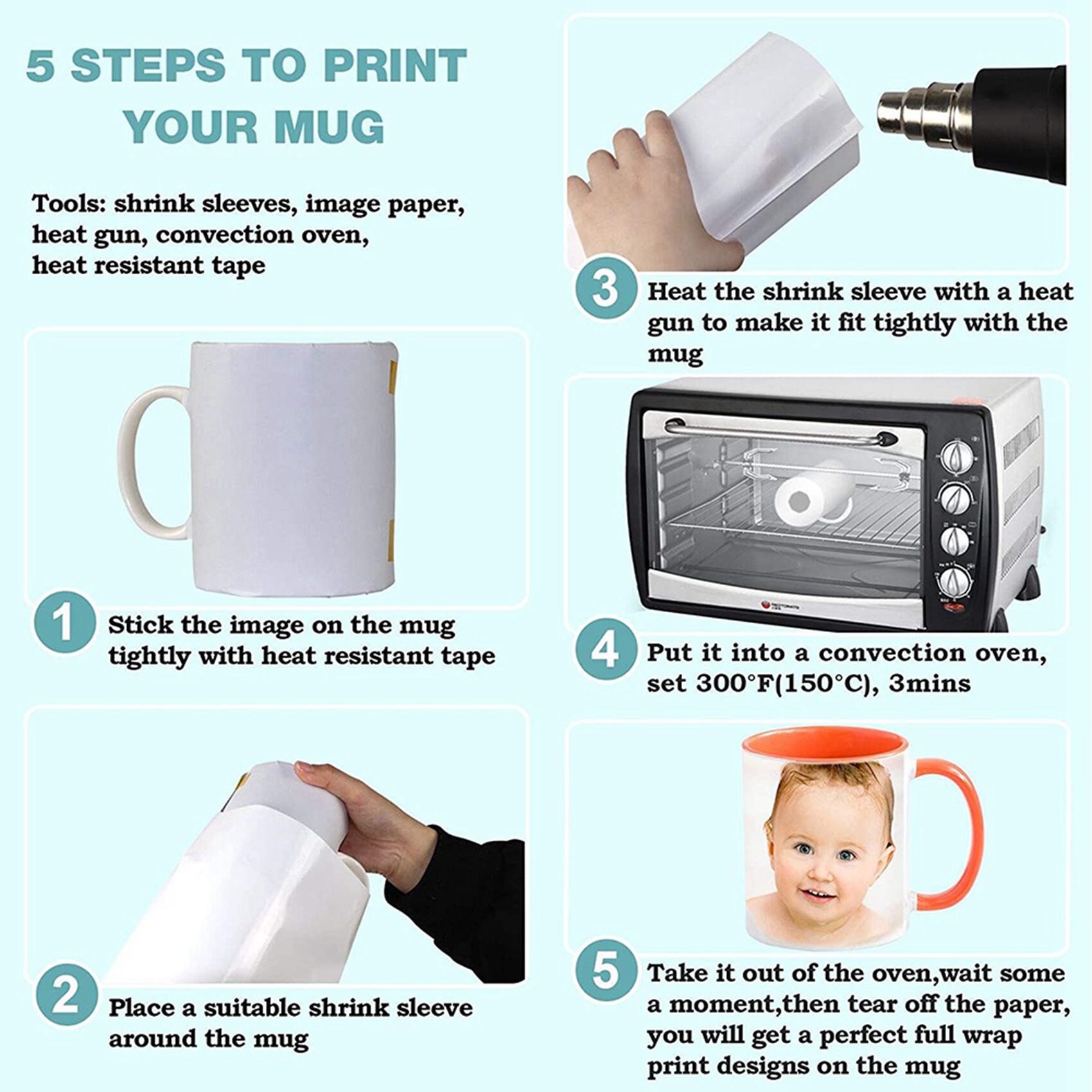 Sublimation Mug White - ปลอกหุ้มแบบหดได้สำหรับงานซับลิเมชั่น ขนาดพรีเมียม 8x12 นิ้ว, 240 ชิ้น