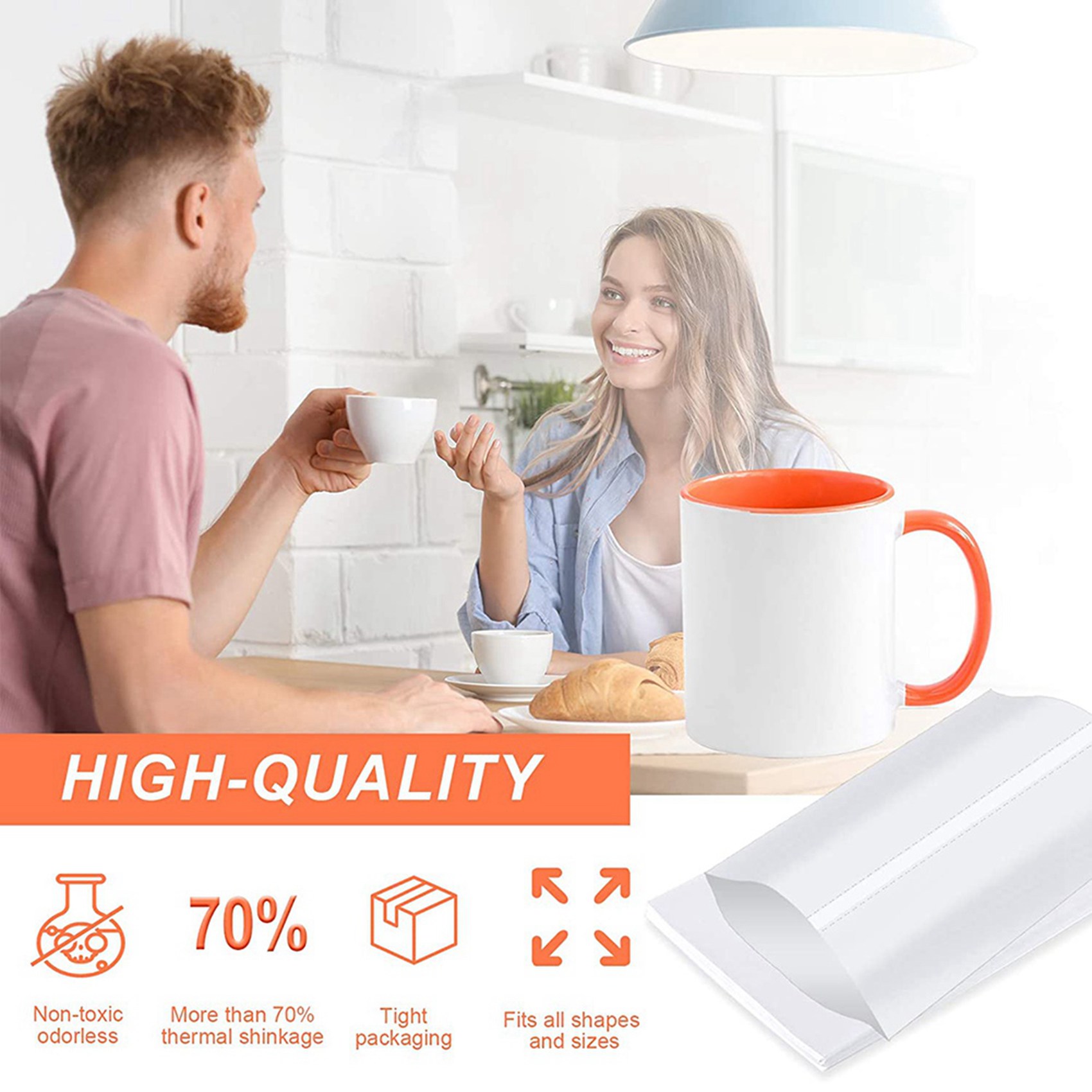 Sublimation Mug White - ABBN-8X12 นิ้ว ปลอกหุ้มแบบหดสำหรับงานซับลิเมชั่น, 240 ชิ้น ปลอกหุ้มแบบหดสำหรับงานซับลิเมชั่นสีขาว